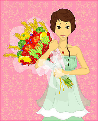 EPS 웰빙 여자 꽃 꽃다발 포즈 일러스트 청소년 한명 서기 사람 이벤트 상반신 10대 여자만 여자한명만 십대만 십대여자만 십대여자한명만 국내일러스트 식물 1 모션 파일형식 벡터