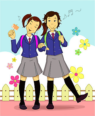 EPS 전신 학생 여자 교육 교복 포즈 일러스트 고등학생 서기 사람 두명 등교 하교 군것질 여자만 십대만 십대여자만 국내일러스트 옷 모션 청소년 디저트 등하교 파일형식 벡터