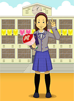 EPS 주간 전신 학생 여자 교육 꽃 교복 꽃다발 일러스트 졸업 학교 청소년 고등학생 한명 서기 사람 야외 10대 축하 입학 여자만 여자한명만 십대만 십대여자만 십대여자한명만 국내일러스트 자연요소 식물 1 옷 컨셉 모션 파일형식 벡터