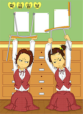 EPS 학생 여자 교육 교복 일러스트 교실 학교 고등학생 수업 사람 상반신 두명 무릎꿇기 체벌 벌서기 여자만 십대만 십대여자만 국내일러스트 옷 모션 청소년 파일형식 벡터