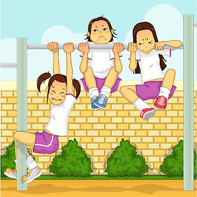 EPS 주간 전신 학생 여자 교육 일러스트 교과목 학교 하늘 고등학생 수업 사람 야외 세명 운동 체육시간 체육복 체육교육 철봉 턱걸이 여자만 십대만 십대여자만 국내일러스트 자연요소 청소년 건강 운동복 운동기구 체육 파일형식 벡터