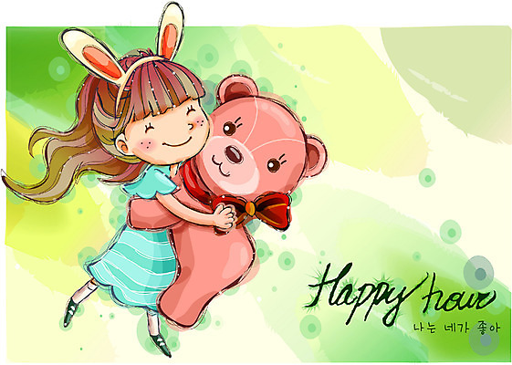 EPS 여자 행복 감정 초등학생 어린이 인형 일러스트 포옹 상상 자연 동화 한명 사람 소녀 10대 곰인형 순수 여자만 여자한명만 소녀만 국내일러스트 1 학생 컨셉 안기 청소년 생태계 어린이만 파일형식 벡터