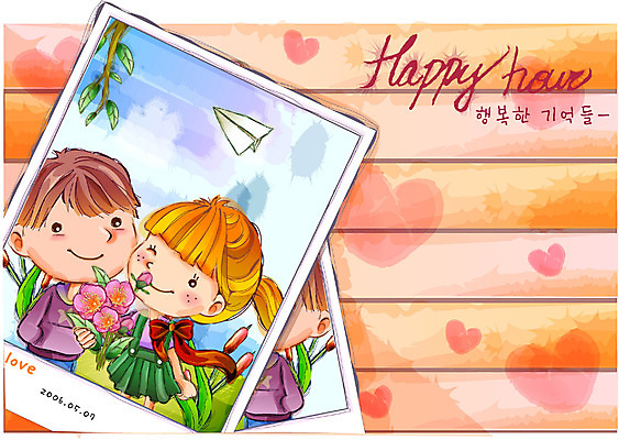 EPS 커플 여자 남자 행복 감정 어린이 일러스트 상상 자연 동화 사람 소녀 소년 두명 추억 순수 폴라로이드 메모리 기념사진 어린이만 국내일러스트 컨셉 관계 카메라 생태계 파일형식 벡터