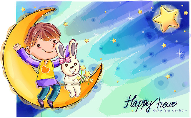 EPS 남자 행복 감정 별 초등학생 어린이 일러스트 상상 자연 동화 한명 사람 소년 야외 달 토끼 야간 순수 남자만 남자한명만 어린이만 소년만 소년한명만 국내일러스트 자연요소 1 학생 컨셉 포유류 반려동물 생태계 파일형식 벡터