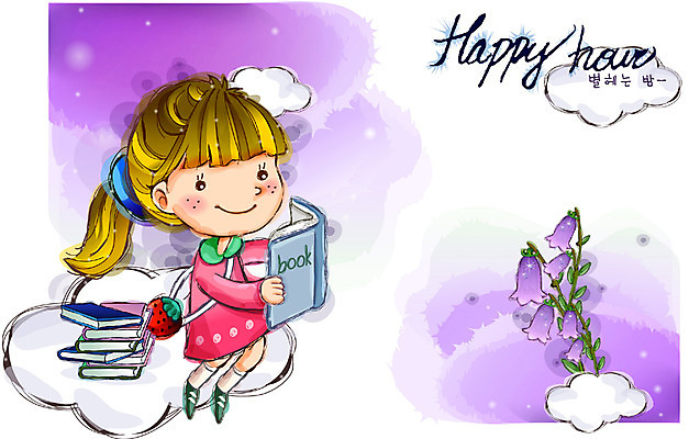 EPS 구름 여자 행복 감정 초등학생 어린이 일러스트 상상 자연 하늘 동화 한명 사람 소녀 10대 책 독서 순수 방울꽃 여자만 여자한명만 소녀만 국내일러스트 자연요소 1 학생 꽃 컨셉 청소년 생태계 어린이만 파일형식 벡터