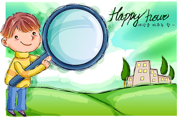 EPS 남자 행복 감정 초등학생 어린이 일러스트 상상 자연 돋보기 동화 한명 사람 빌딩 소년 야외 건물 순수 남자만 남자한명만 어린이만 소년만 소년한명만 국내일러스트 1 학생 건축물 컨셉 생태계 파일형식 벡터