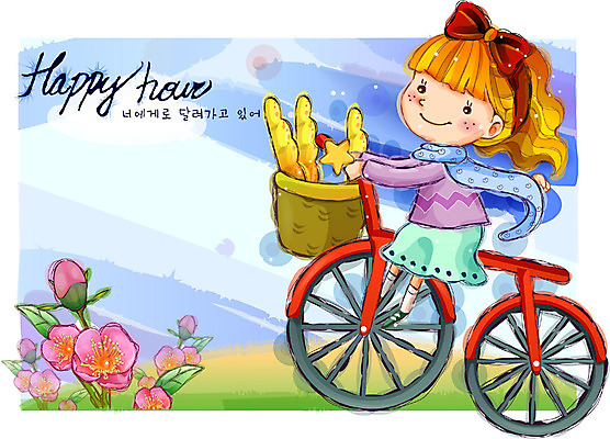 EPS 여자 행복 감정 초등학생 어린이 빵 일러스트 상상 자연 한명 사람 소녀 야외 10대 자전거 하이킹 순수 여자만 여자한명만 소녀만 국내일러스트 1 학생 음식 컨셉 청소년 레저 바이크 생태계 어린이만 파일형식 벡터