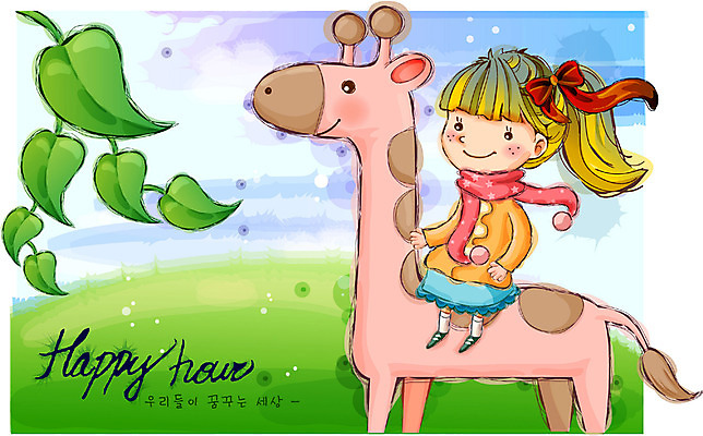 EPS 주간 여자 행복 감정 초등학생 어린이 일러스트 상상 자연 동화 한명 사람 소녀 야외 10대 기린 순수 여자만 여자한명만 소녀만 국내일러스트 자연요소 1 학생 컨셉 포유류 청소년 생태계 어린이만 파일형식 벡터