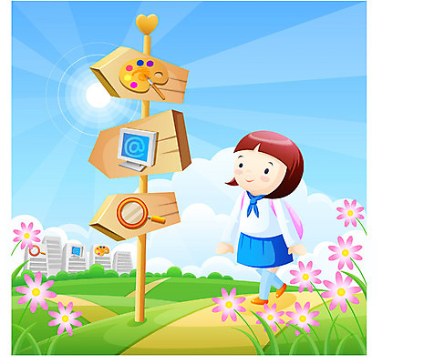 EPS 주간 전신 학생 여자 어린이교육 교육 교복 초등학생 어린이 일러스트 하늘 한명 서기 사람 소녀 야외 등교 하교 여자만 여자한명만 어린이만 소녀만 소녀한명만 국내일러스트 자연요소 1 옷 모션 등하교 파일형식 벡터