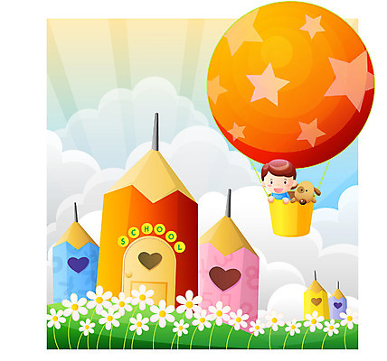 EPS 주간 학생 어린이교육 교육 남자 꽃 초등학생 어린이 일러스트 학교 상상 한명 사람 소년 상반신 야외 연필 열기구 비행 개 강아지 남자만 남자한명만 어린이만 소년만 소년한명만 국내일러스트 자연요소 식물 1 포유류 항공교통 학용품 반려동물 필기구 파일형식 벡터