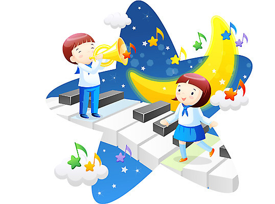 EPS 전신 학생 여자 어린이교육 교육 남자 교복 별 어린이 악기 일러스트 상상 서기 사람 소녀 소년 야외 두명 달 건반 피아노 건반악기 야간 어린이만 국내일러스트 자연요소 옷 음악 모션 파일형식 벡터