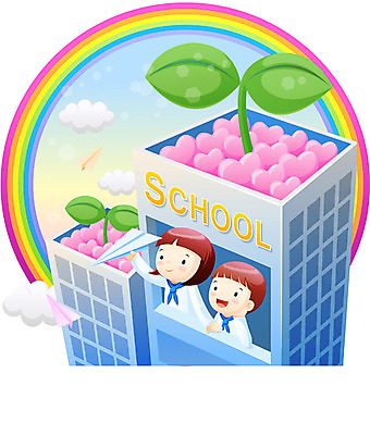 EPS 학생 여자 어린이교육 교육 남자 교복 어린이 무지개 일러스트 학교 상상 사람 소녀 소년 상반신 두명 어린이만 국내일러스트 자연요소 옷 파일형식 벡터