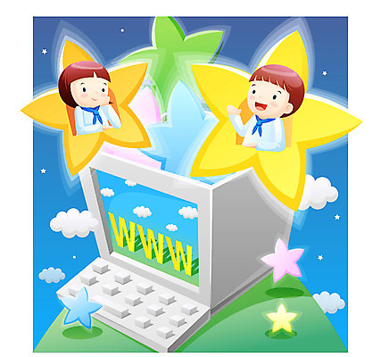 EPS 학생 여자 어린이교육 교육 남자 교복 별 어린이 일러스트 상상 사람 소녀 소년 상반신 야외 두명 컴퓨터 어린이만 국내일러스트 자연요소 옷 전자제품 파일형식 벡터