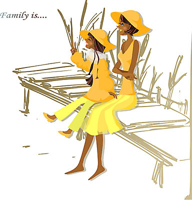 EPS 전신 모자 여자 딸 어린이 일러스트 가정 가족 모녀 엄마 사람 앉기 두명 소풍 여자만 국내일러스트 잡화 관계 모션 야외활동 파일형식 벡터