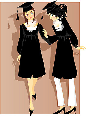EPS 전신 직업 학생 여자 구두 대학생 포즈 일러스트 학사모 졸업 졸업식 그림자 서기 사람 성인 두명 여자만 성인여자만 성인만 국내일러스트 모자_잡화 교육 신발 모션 파일형식 벡터