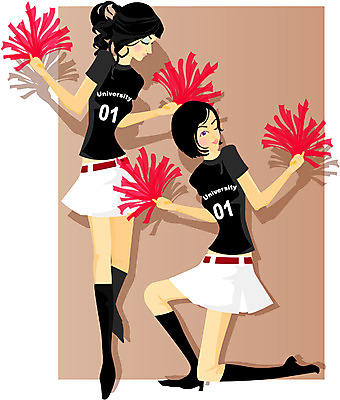 EPS 전신 직업 학생 여자 대학생 포즈 일러스트 응원 부츠 그림자 사람 성인 두명 치마 미니스커트 신입생 치어리더 여자만 성인여자만 성인만 국내일러스트 신발 하의 파일형식 벡터