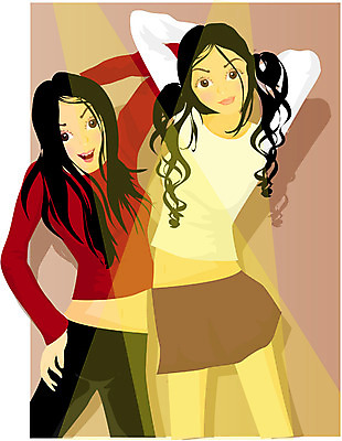 EPS 직업 학생 긴머리 여자 대학생 포즈 일러스트 조명 그림자 서기 사람 상반신 성인 두명 춤 클럽 신입생 여자만 성인여자만 성인만 국내일러스트 헤어스타일 모션 문화예술 파일형식 벡터