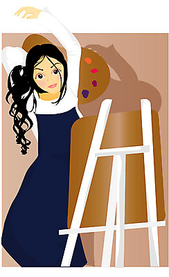 EPS 직업 학생 원피스 여자 대학생 포즈 일러스트 그림자 미술 한명 서기 사람 상반신 20대 성인 팔레트 이젤 그림 신입생 기지개 여자만 여자한명만 성인여자만 청년만 청년여자만 성인한명만 청년여자한명만 성인여자한명만 성인만 국내일러스트 1 옷 모션 문화예술 청년 미술도구 파일형식 벡터