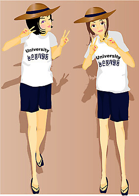 EPS 전신 직업 모자 학생 여자 대학생 포즈 일러스트 그림자 서기 사람 성인 두명 농촌 봉사 도움 샌들 대학교 신입생 밀짚모자 농촌봉사활동 농활 여자만 성인여자만 성인만 국내일러스트 모자_잡화 잡화 신발 컨셉 학교 모션 시골 파일형식 벡터