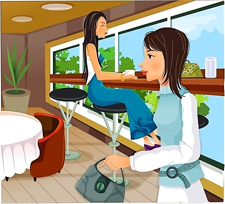 EPS 주간 여자 산업 음료 음식 일러스트 실내 사람 성인 두명 레스토랑 서비스업 고객 요식 여자만 성인여자만 성인만 국내일러스트 자연요소 직업 내부 식당 파일형식 벡터