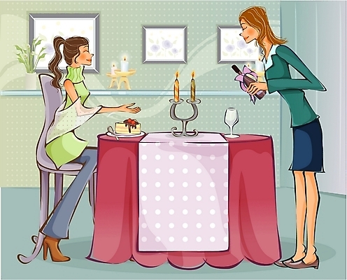 EPS 여자 산업 음료 음식 일러스트 탁자 실내 사람 성인 두명 레스토랑 와인 서비스업 웨이트리스 종업원 고객 서빙 요식 여자만 성인여자만 성인만 국내일러스트 직업 가구 주류 내부 식당 파일형식 벡터