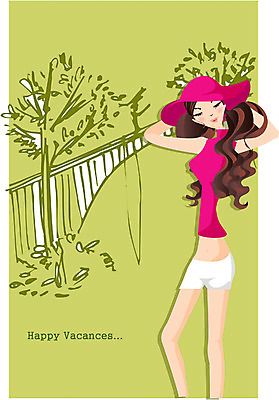 EPS 나무 모자 긴머리 여자 여행 포즈 일러스트 휴가 휴식 한명 서기 사람 상반신 20대 성인 야외 여름휴가 바캉스 여자만 여자한명만 성인여자만 청년만 청년여자만 성인한명만 청년여자한명만 성인여자한명만 성인만 국내일러스트 식물 1 헤어스타일 잡화 컨셉 모션 청년 파일형식 벡터 여름_계절