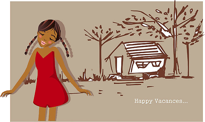 EPS 나무 원피스 여자 어린이 여행 포즈 일러스트 휴가 휴식 주택 한명 서기 사람 소녀 20대 성인 야외 여름휴가 바캉스 펜션 여자만 여자한명만 국내일러스트 식물 1 옷 컨셉 모션 숙소 청년 건물 파일형식 벡터 여름_계절