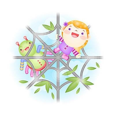 EPS 주간 전신 여자 감정 초등학생 어린이 일러스트 상상 한명 사람 소녀 야외 거미줄 순수 거미 여자만 여자한명만 어린이만 소녀만 소녀한명만 국내일러스트 자연요소 1 학생 곤충 컨셉 파일형식 벡터