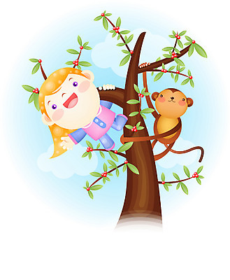 EPS 주간 전신 나무 동물 여자 감정 초등학생 어린이 일러스트 상상 하늘 한명 서기 사람 소녀 야외 금발 원숭이 순수 여자만 여자한명만 어린이만 소녀만 소녀한명만 국내일러스트 자연요소 식물 1 학생 헤어스타일 컨셉 포유류 모션 파일형식 벡터