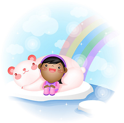 EPS 주간 전신 서양인 동물 여자 감정 초등학생 어린이 흑인 무지개 일러스트 곰 상상 하늘 한명 사람 앉기 소녀 야외 순수 빙하 여자만 여자한명만 어린이만 소녀만 소녀한명만 국내일러스트 자연요소 외국인 1 학생 컨셉 포유류 모션 파일형식 벡터