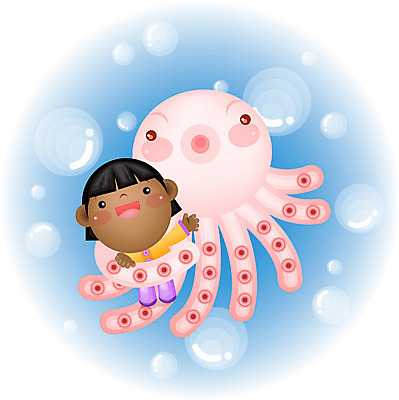 EPS 전신 서양인 여자 감정 초등학생 어린이 흑인 일러스트 상상 한명 서기 사람 소녀 순수 문어 여자만 여자한명만 어린이만 소녀만 소녀한명만 국내일러스트 외국인 1 학생 컨셉 모션 연체동물 수중동물 파일형식 벡터