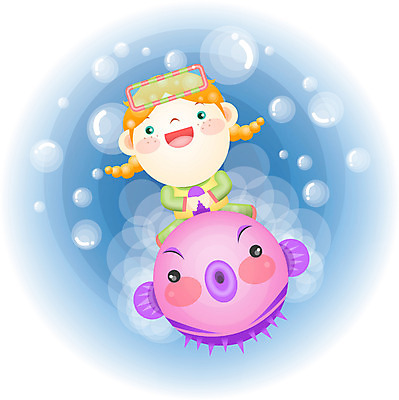 EPS 전신 여자 감정 초등학생 어린이 일러스트 상상 어류 한명 사람 앉기 소녀 금발 순수 여자만 여자한명만 어린이만 소녀만 소녀한명만 국내일러스트 1 학생 헤어스타일 컨셉 모션 수중동물 파일형식 벡터