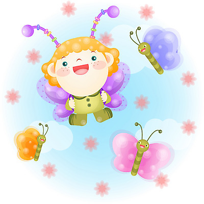 EPS 주간 전신 여자 남자 감정 초등학생 어린이 나비 일러스트 상상 한명 사람 소년 야외 비행 순수 어린이만 국내일러스트 자연요소 1 학생 곤충 컨셉 파일형식 벡터