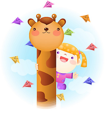 EPS 주간 동물 여자 감정 초등학생 어린이 일러스트 상상 하늘 한명 서기 사람 소녀 야외 금발 기린 종이비행기 순수 여자만 여자한명만 어린이만 소녀만 소녀한명만 국내일러스트 자연요소 1 학생 헤어스타일 컨셉 포유류 모션 종이접기 파일형식 벡터