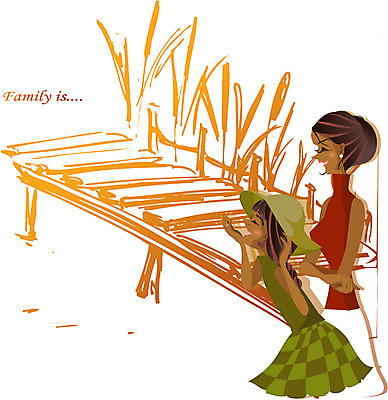 EPS 여자 딸 어린이 일러스트 가정 가족 모녀 엄마 서기 사람 상반신 야외 두명 소풍 여자만 국내일러스트 관계 모션 야외활동 파일형식 벡터