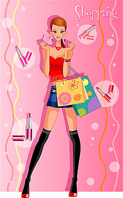 EPS 전신 모델 우먼라이프 여자 패션 포즈 일러스트 한명 서기 사람 20대 성인 쇼핑 쇼핑백 립스틱 여자만 여자한명만 성인여자만 청년만 청년여자만 성인한명만 청년여자한명만 성인여자한명만 성인만 국내일러스트 1 라이프스타일 가방 모션 청년 화장품 파일형식 벡터