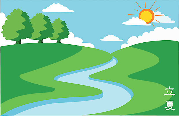 EPS 주간 클립아트 계절 일러스트 풍경 사람없음 야외 강 태양 봄 절기 입하 국내일러스트 자연요소 파일형식 벡터