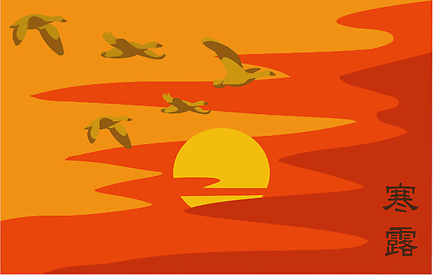 EPS 주간 클립아트 사계절 계절 일러스트 자연 조류 하늘 풍경 사람없음 야외 태양 일출 노을 일몰 가을 절기 한로 국내일러스트 자연요소 동물 생태계 파일형식 벡터