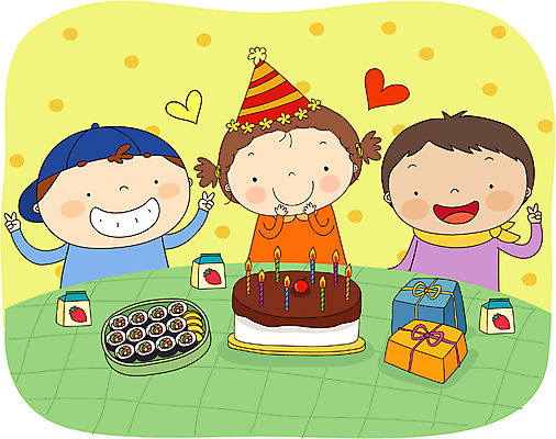 EPS 여자 남자 어린이라이프 초등학생 어린이 일러스트 실내 선물 사람 소녀 소년 상반신 세명 친구 파티 케이크 축하 생일 어린이만 국내일러스트 학생 라이프스타일 기념일 컨셉 관계 디저트 이벤트 내부 파일형식 벡터