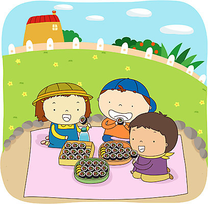 EPS 주간 전신 여자 남자 어린이라이프 초등학생 어린이 일러스트 사람 앉기 소녀 소년 야외 세명 친구 소풍 김밥 도시락 어린이만 국내일러스트 자연요소 학생 라이프스타일 음식 관계 모션 야외활동 파일형식 벡터