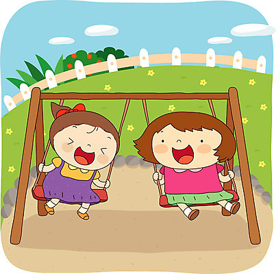 EPS 주간 전신 여자 어린이라이프 초등학생 어린이 일러스트 사람 앉기 소녀 야외 두명 친구 놀이터 그네 여자만 어린이만 소녀만 국내일러스트 자연요소 학생 라이프스타일 관계 모션 놀이 파일형식 벡터
