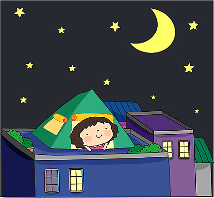 EPS 여자 어린이라이프 별 초등학생 어린이 여행 일러스트 휴가 휴식 주택 텐트 한명 사람 소녀 상반신 야외 캠핑 야간 옥상 여자만 여자한명만 어린이만 소녀만 소녀한명만 국내일러스트 자연요소 1 학생 라이프스타일 컨셉 레저 캠핑도구 건물 파일형식 벡터