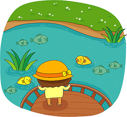 EPS 전신 여자 어린이라이프 호수 초등학생 어린이 여행 일러스트 휴가 어류 한명 서기 사람 소녀 야외 강 개울 여자만 여자한명만 어린이만 소녀만 소녀한명만 국내일러스트 1 학생 라이프스타일 모션 수중동물 파일형식 벡터