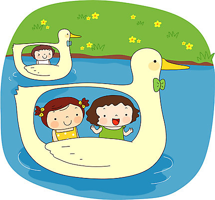 EPS 여자 남자 어린이라이프 호수 어린이 여행 일러스트 휴가 사람 소녀 소년 상반신 야외 세명 친구 강 놀이기구 오리배 어린이만 국내일러스트 라이프스타일 관계 파일형식 벡터