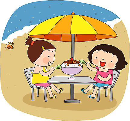 EPS 주간 전신 여자 어린이라이프 어린이 바다 여행 일러스트 휴가 여름음식 사람 앉기 소녀 해변 야외 두명 여름휴가 바캉스 모래사장 파라솔 팥빙수 여자만 어린이만 소녀만 제철음식 국내일러스트 자연요소 라이프스타일 음식 모션 빙수 제철 파일형식 벡터 여름_계절