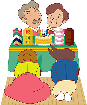 EPS 클립아트 여자 할아버지 노년 남자 아들 일러스트 가족 사람 여러명 부모 자녀 절 한복 며느리 감사 효도 잔치음식 환갑잔치 노인만 성인만 국내일러스트 한국전통 기념일 감정 다수 컨셉 관계 성인 전통음식 인사 전통의상 파일형식 벡터