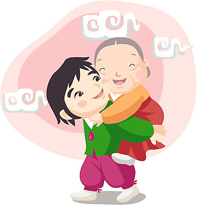 EPS 클립아트 여자 노년 남자 아들 할머니 일러스트 가족 사람 두명 자녀 실버 한복 업기 환갑잔치 노인만 성인만 국내일러스트 한국전통 기념일 관계 모션 성인 전통의상 파일형식 벡터
