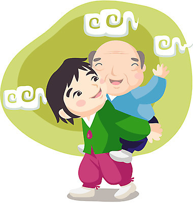 클립아트 할아버지 노년 남자 아들 일러스트 가족 사람 두명 자녀 실버 한복 업기 환갑잔치 남자만 성인남자만 노인만 성인만 노인남자만 국내일러스트 한국전통 기념일 관계 모션 성인 전통의상