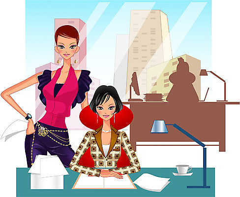 EPS 주간 여자 일러스트 회사 비즈니스 실내 사람 상반신 두명 사무실 업무 비즈니스우먼 작업실 책상 동료 여자만 국내일러스트 자연요소 가구 관계 내부 작업 직장인 파일형식 벡터