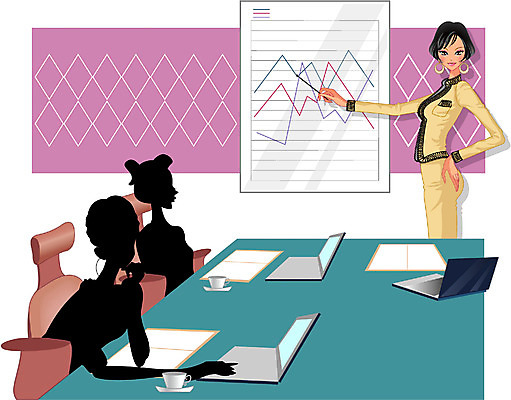 EPS 여자 일러스트 회사 비즈니스 모션 회의 실내 사람 세명 비즈니스우먼 프레젠테이션 동료 회의실 여자만 국내일러스트 관계 내부 직장인 파일형식 벡터